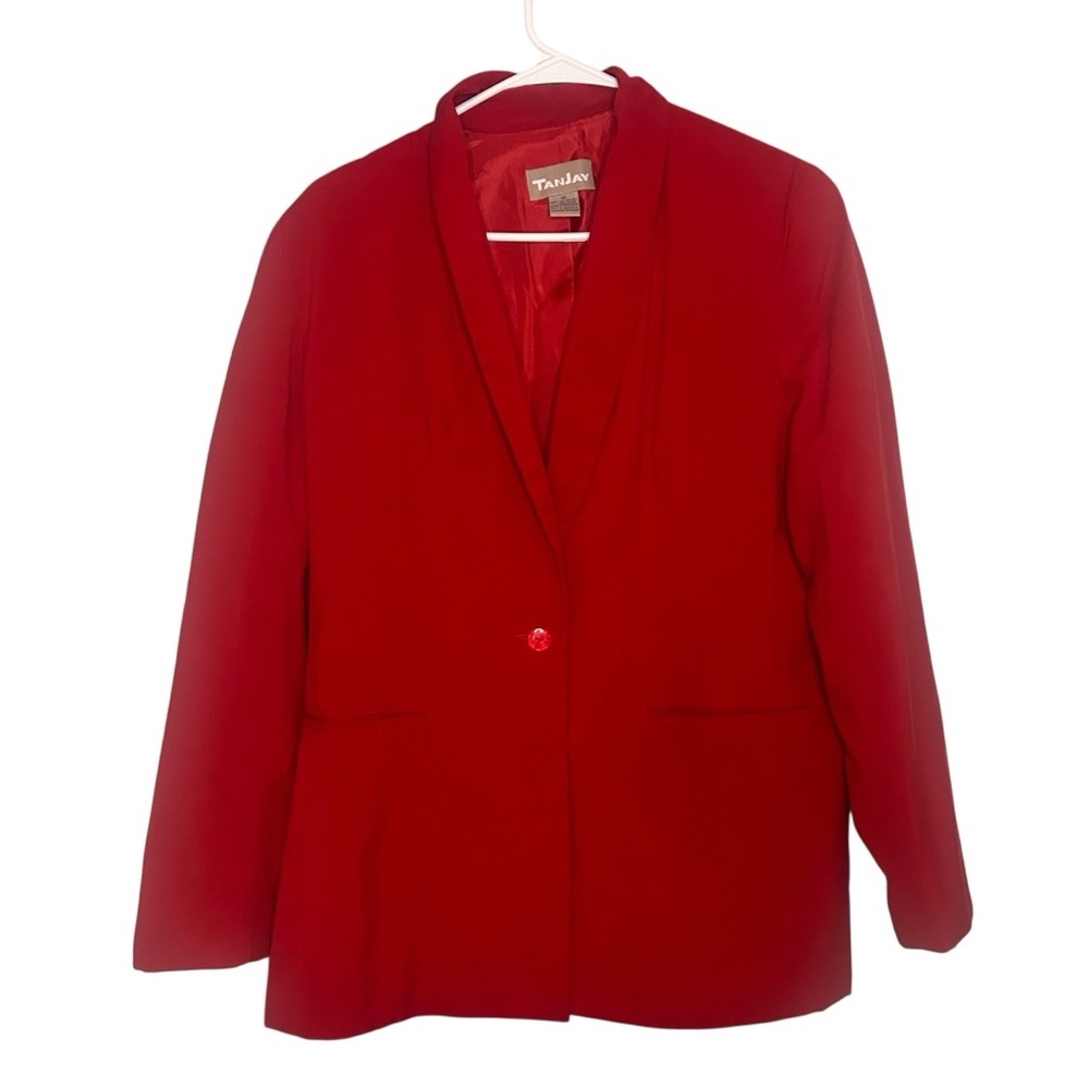 TanJay Red Single Button Blazer Women’s Size 10 Career Office Jacket Classic